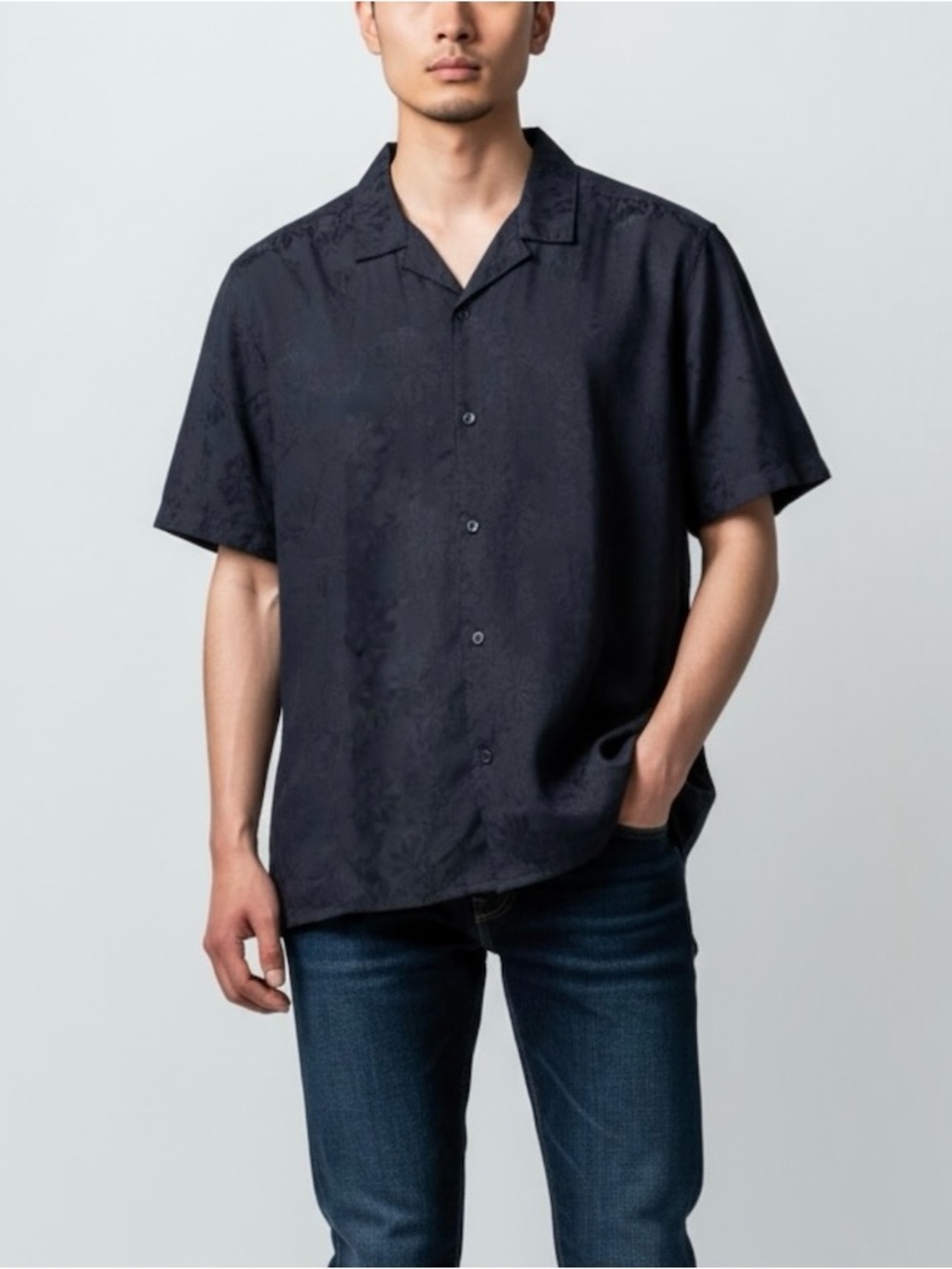 Company Eighty One Men's Short-Sleeve Floral Jacquard Navy NWT Button Up Shirt M